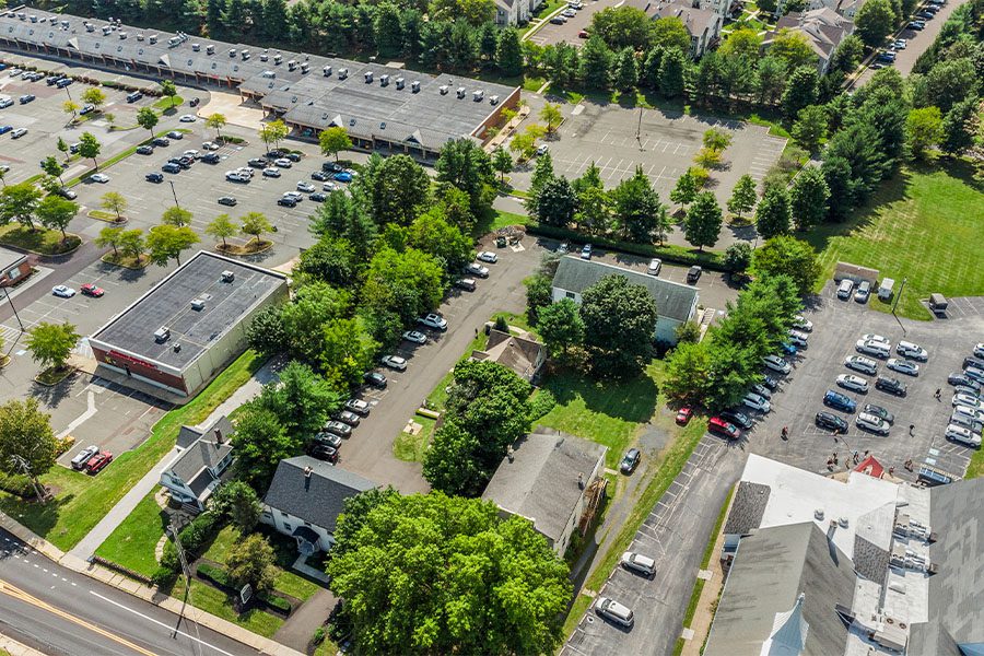 Pottstown, PA - Aerial View of Commercial Buildings and Parking Lots in Montgomery County, PA